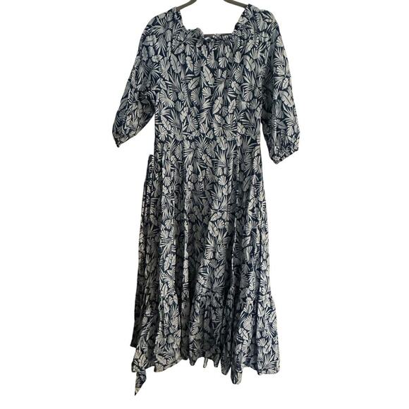 Boden Women's Blue Gray Leaf Print Short Sleeves Midi Dress Size 10 - Picture 2 of 6